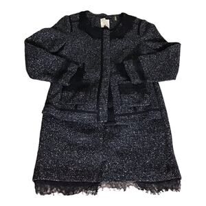 Rebecca Taylor Women Preppy Black Tweed mini skirt Suit Jacket Sz 4 Skirt Sz 6
